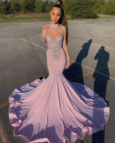 Vestidos de fiesta de sirena con escote halter, escote corazón, cuentas, sin mangas y hasta el suelo